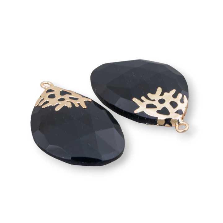 Componente Colgante De Latón Con Piedras Duras Facetadas 22x32mm 4pcs Negro