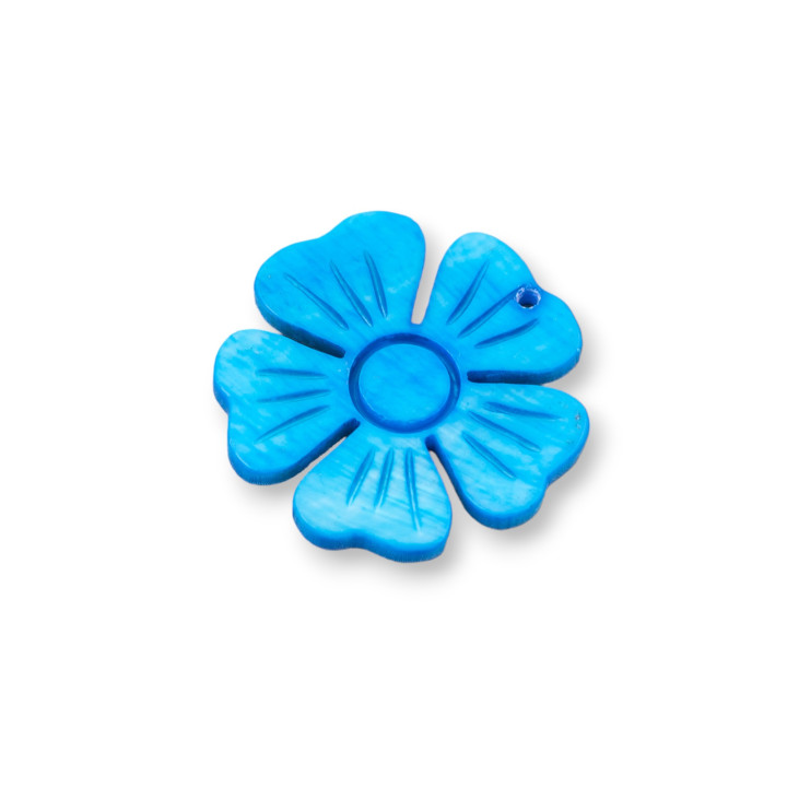 Engraved Flat Mother-of-Pearl Pendant Component 25mm 4pcs Turquoise