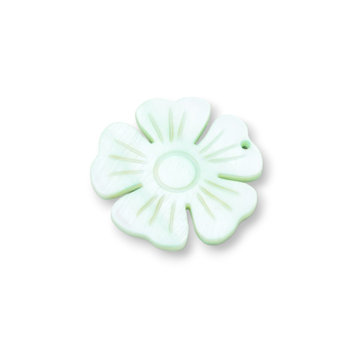 Engraved Flat Mother of Pearl Pendant Component 25mm 4pcs Light Green