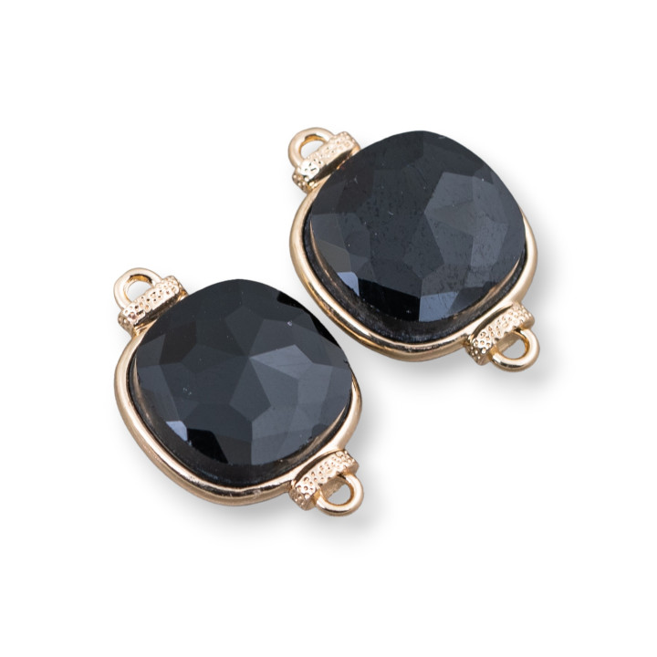 Brass Component Connector with Cat's Eye Crystals Set Square 14mm 10pcs Black