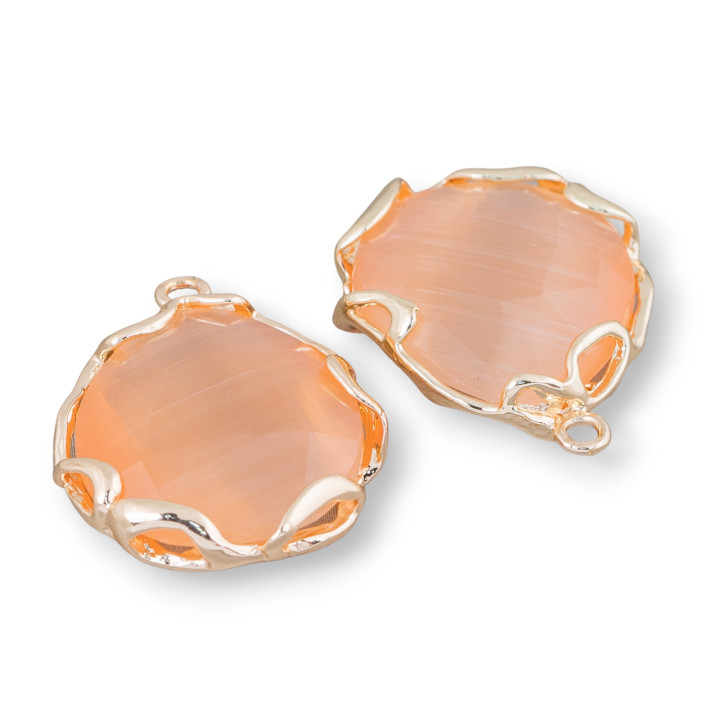 Connettore Componente Di Ottone Irregolare Con Occhio Di Gatto 24mm 4pz Dorato Pesca