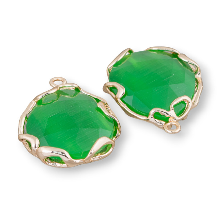 Conector de componente de latón irregular con ojo de gato 24 mm 4 piezas verde dorado