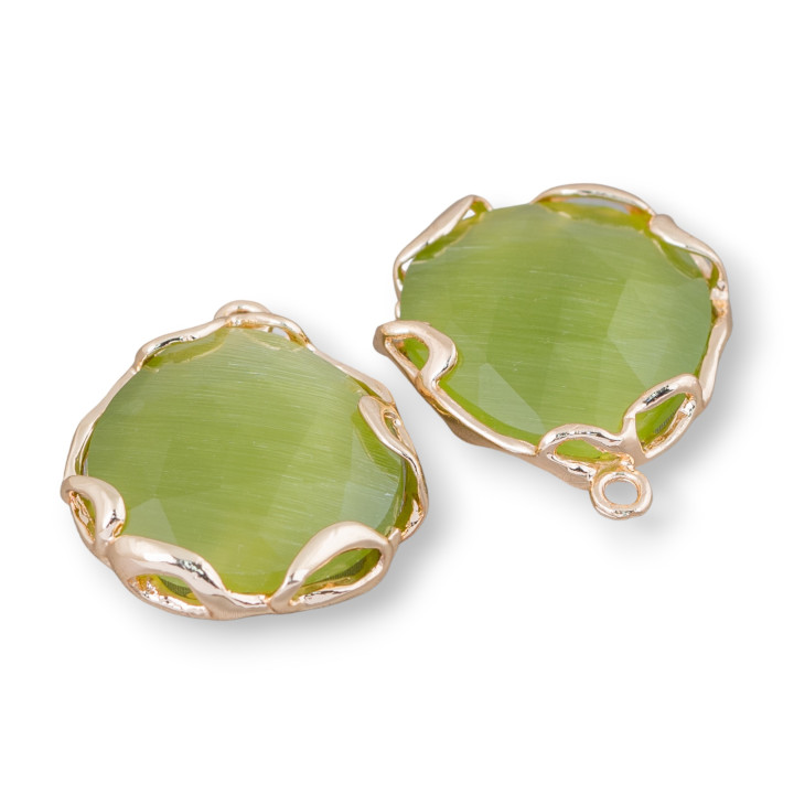 Connettore Componente Di Ottone Irregolare Con Occhio Di Gatto 24mm 4pz Dorato Verde Bosco