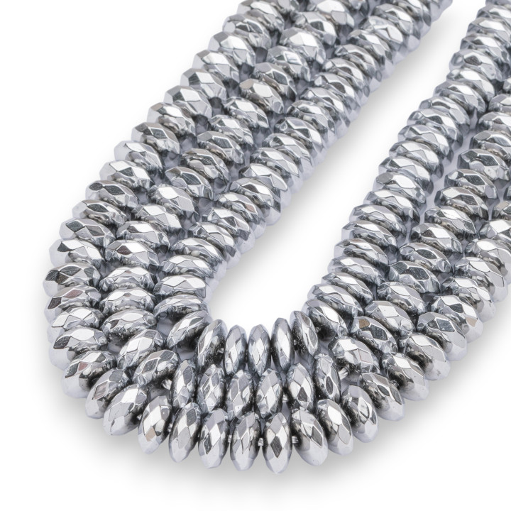 Silver Hematite Faceted Rondelle 8x3mm
