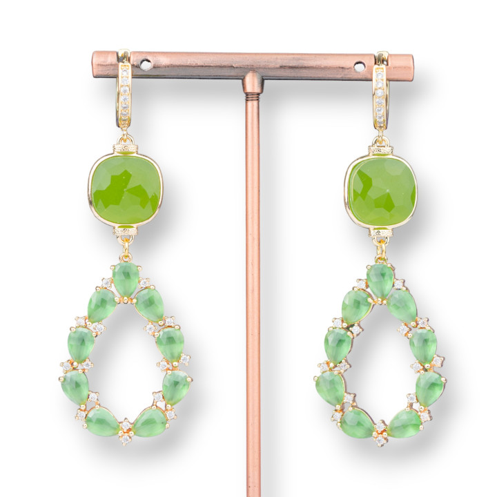 Boucles D'oreilles Tiges En Bronze Avec Cabochon Oeil De Chat Et Goutte Fantaisie 25x72mm MOD2