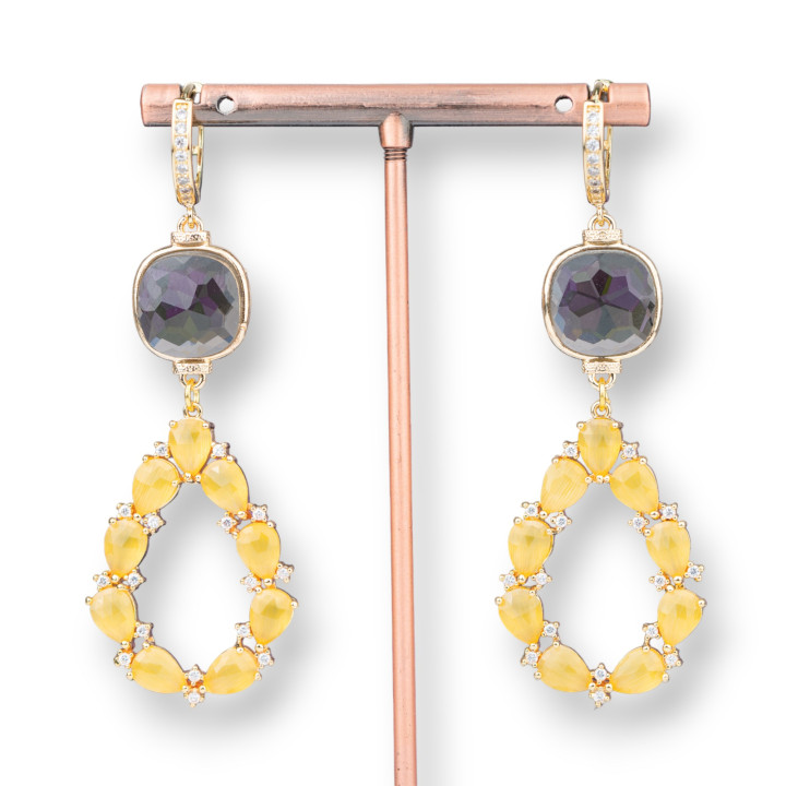 Boucles D'oreilles Tiges En Bronze Avec Cabochon Oeil De Chat Et Goutte Fantaisie 25x72mm MOD6