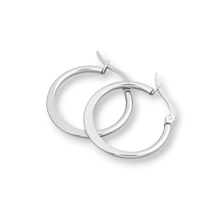 Boucles d'Oreilles Acier Lisse Rond Plat 25mm 10Paires