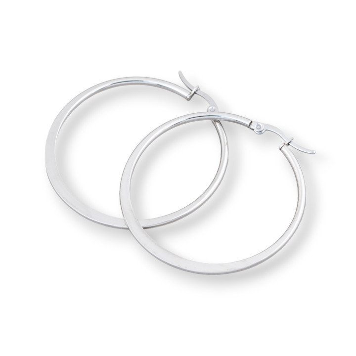 Aretes De Acero Liso Con Aro Plano 45mm 5 Pares