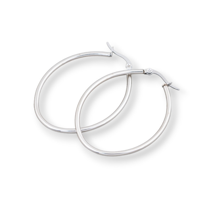 Smooth Oval Steel Earrings 35mm 6 Pairs