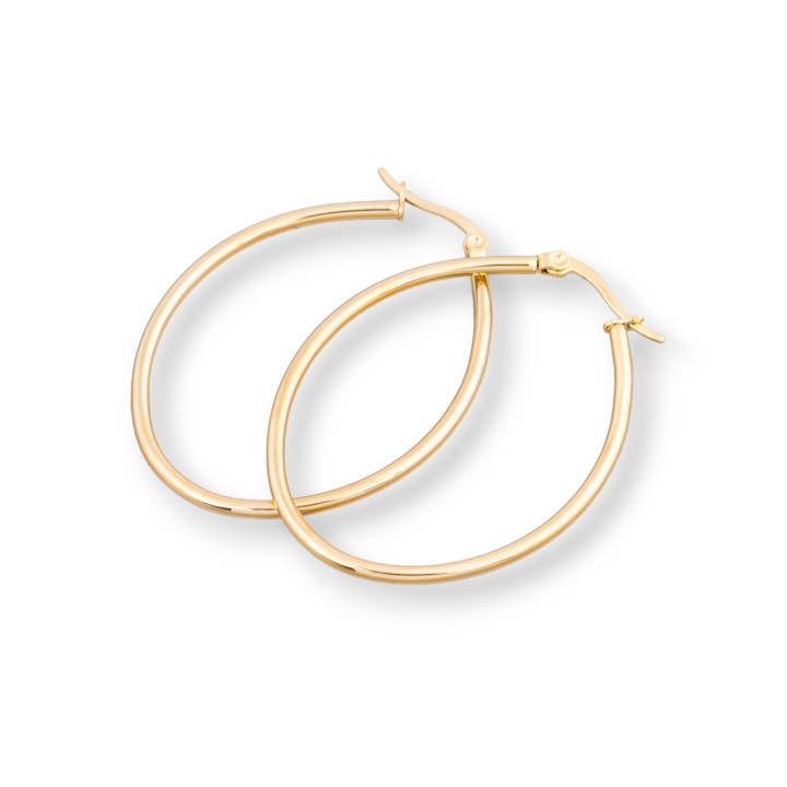 Boucles d'Oreilles Ovales Acier Lisse 35mm 6 Paires Doré