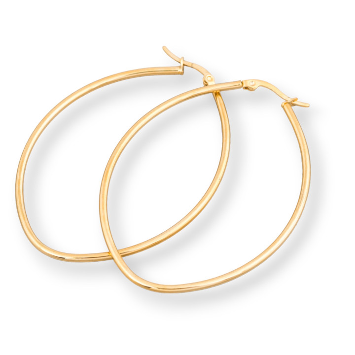 Ovale Ohrringe aus glattem Stahl, 65 mm, 4 Paar, golden