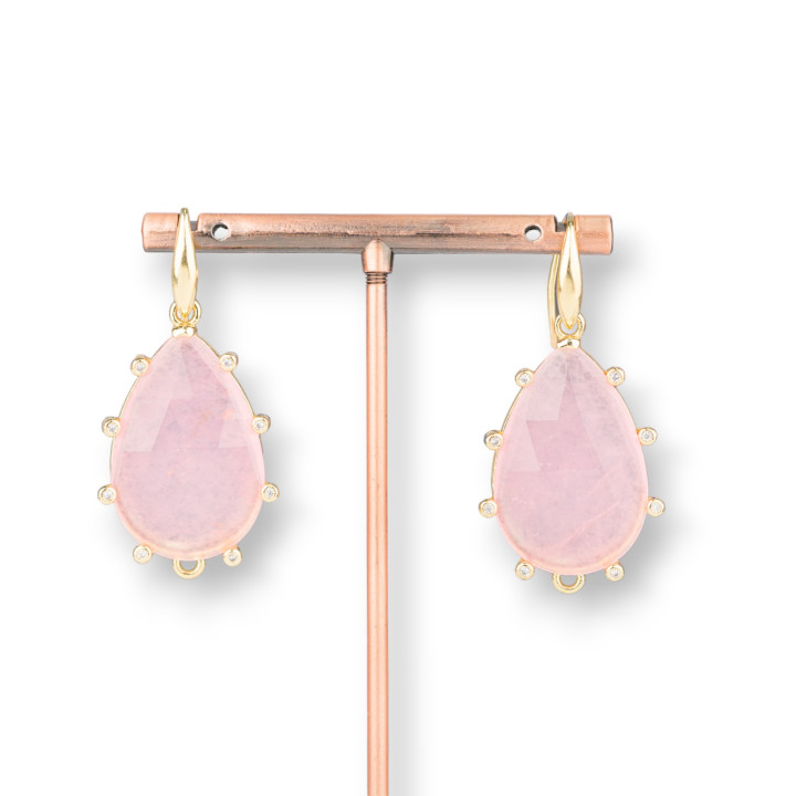 Pendientes Gancho De Plata Con Gota Ojo De Gato Con Puntos De Luz 23x45mm Rosa Dorado