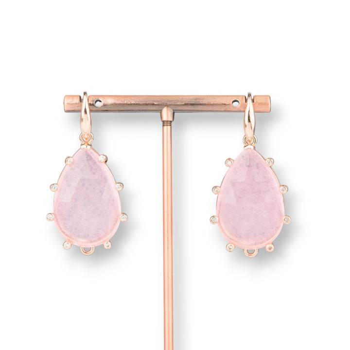 Pendientes Gancho Plata Con Gota Ojo De Gato Con Puntos De Luz 23x45mm Oro Rosa Rosa