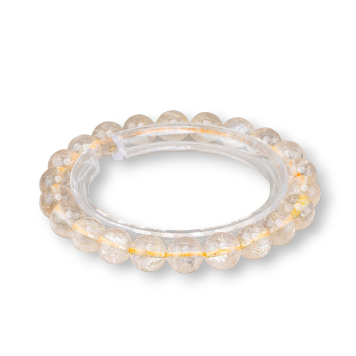 Bracelet Quartz Rutilé Rond Doré 09mm