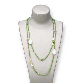 Collar Charleston: Elegancia y Estilo con Piedras Semipreciosas, Perlas y Cristal