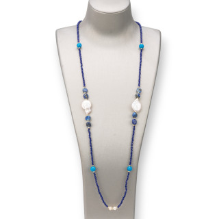 Collier Charleston Bleu : Élégance et Style avec Pierres Semi-précieuses et Perles