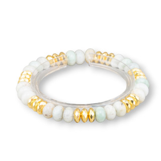 Bracciale Elastico Rondelle Di Pietra Dure 8mm E Ematite Dorato Amazzonite