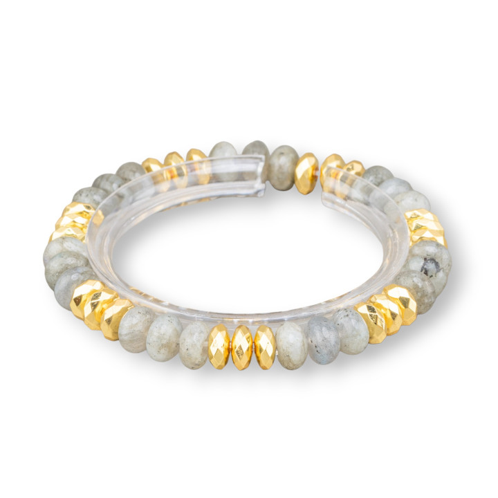 Elastic Bracelet 8mm Hard Stone Rondelle And Golden Hematite Labadorite