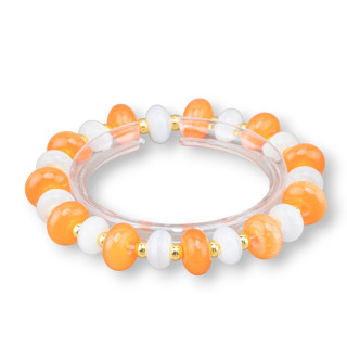 12mm Cat's Eye and Hematite Orange+White Rhodium Stretch Bracelets