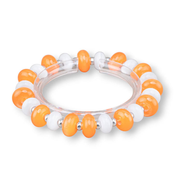 Bracelets extensibles œil de chat et hématite orange + rhodium blanc 12 mm
