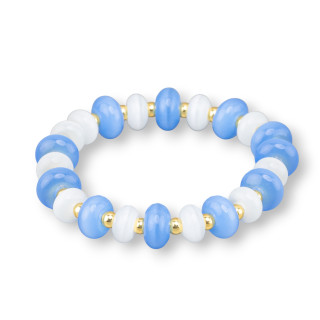 12mm Cat's Eye and Hematite Stretch Bracelets Blue+White Golden