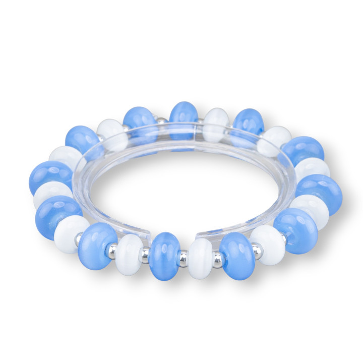 Bracelets extensibles œil de chat et hématite bleu + rhodium blanc 12 mm