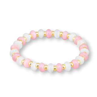 Bracelets extensibles œil de chat et hématite dorée blanche et rose de 8 mm