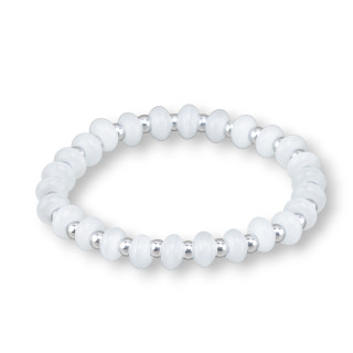 Bracciali Elasticizzato Di Occhio Di Gatto 8mm E Ematite Rodiato Bianco