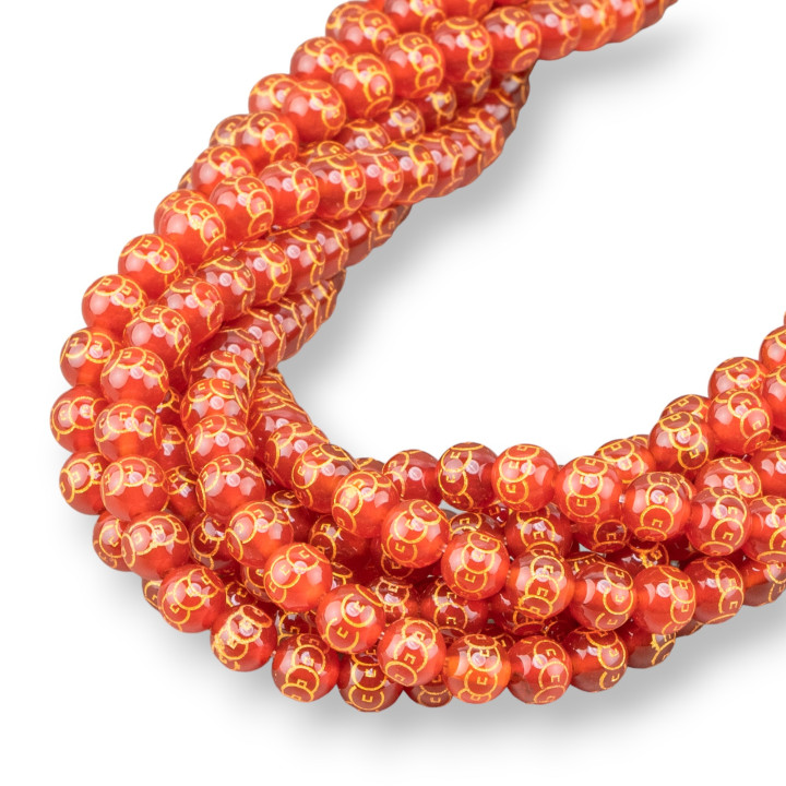 Carnelian Satin (Ματ) Στρογγυλό Λείο Χαραγμένο 08mm MOD2