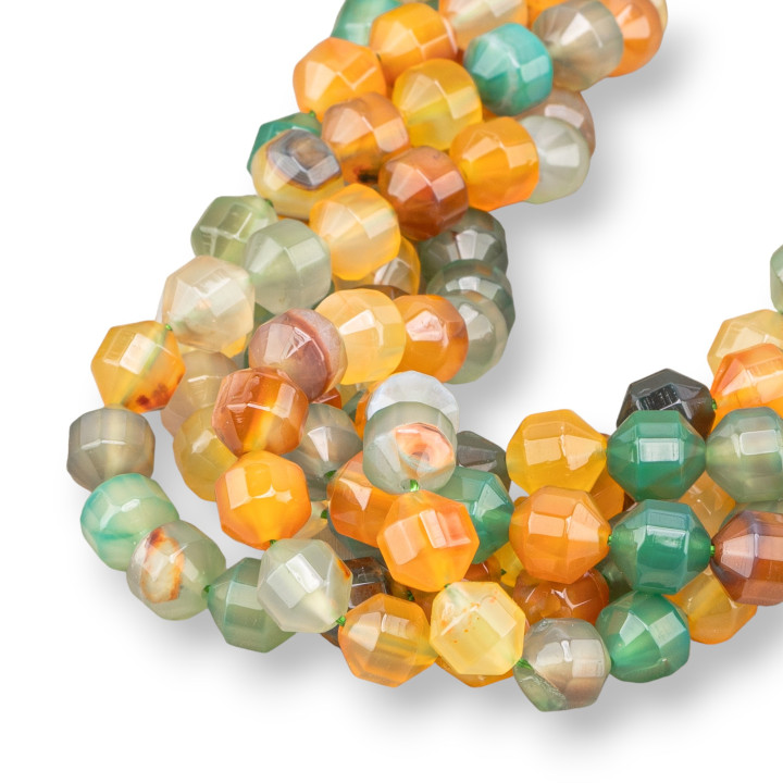 Floral Agate Ball Faceted Cylindrical Cut 9x10mm