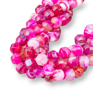 Fuchsia Striped Agate Ball Faceted Cylindrical Cut 9x10mm