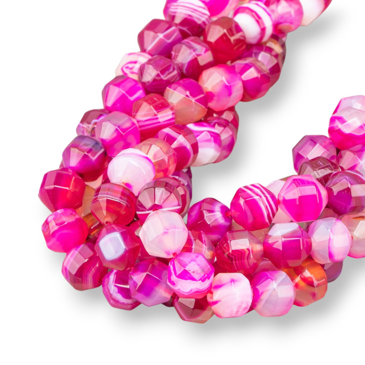 Agata Fucsia Striata Ball Taglio Cilindrico Sfaccettato 9x10mm