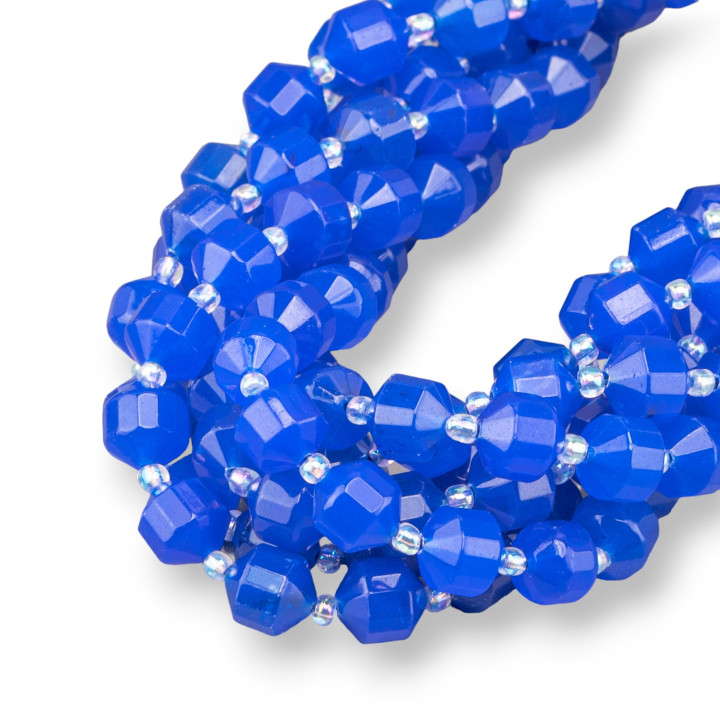 Blue Jade Ball Faceted Cylindrical Cut 9x10mm