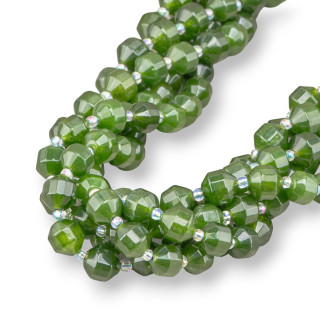 Bosco-Kugel, grüne Jade, zylindrisch, facettiert, 9 x 10 mm