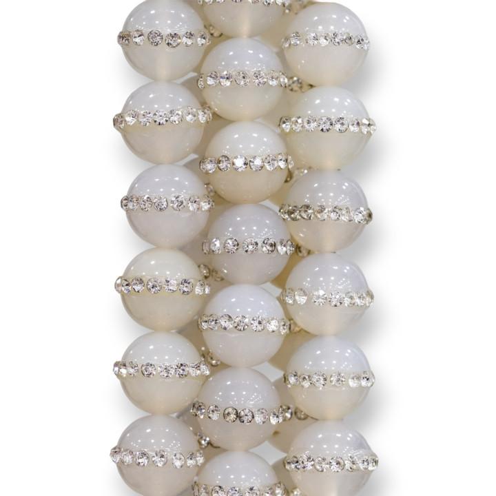 Ágata blanca natural con diamantes de imitación redondos lisos de 10 mm