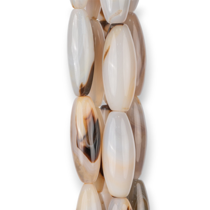 Brown Rice Smooth Agate 14x40mm Clear And White