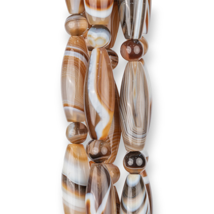 Brown Agate Smooth Rice 14x40mm Medium