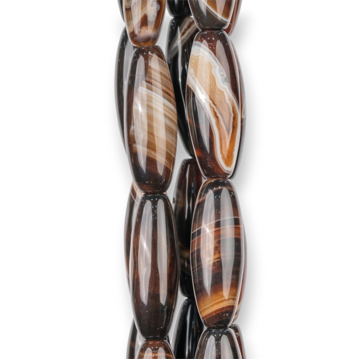 Brown Rice Smooth Agate 14x40mm Dark