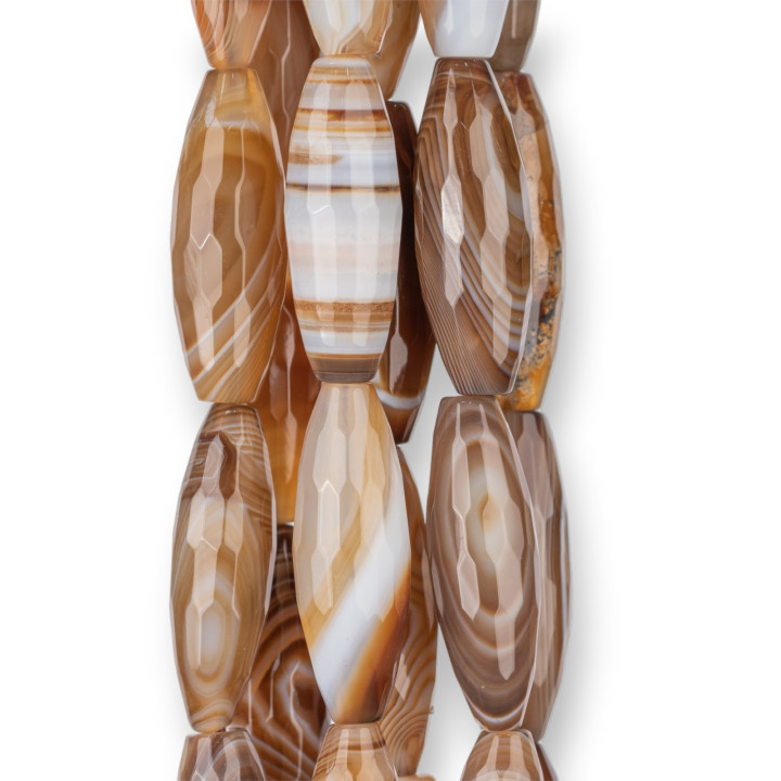 Brown Striped Rice Faceted Agate 15x30mm Medium Brown