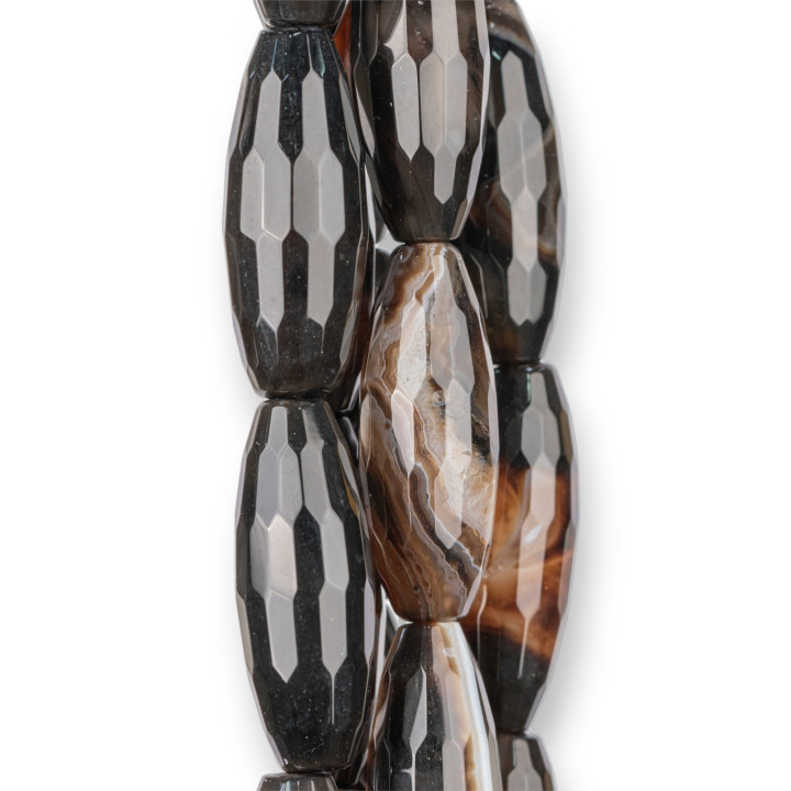 Brown Striped Rice Faceted Agate 15x30mm Dark Brown