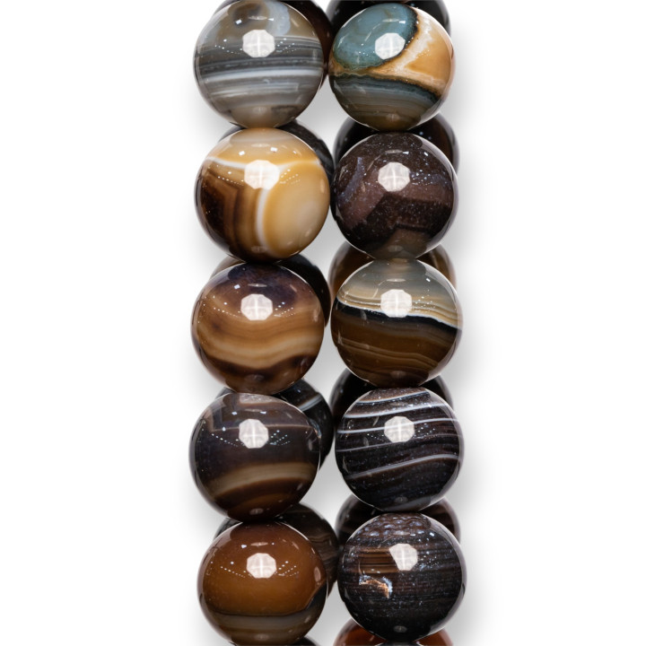 Agate Marron Rayée Lisse Ronde 18mm Gris