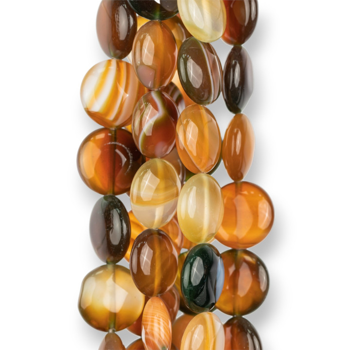 Agate Marron Rayé Rond Plat Lisse 16mm Ocre Dégradé Vert