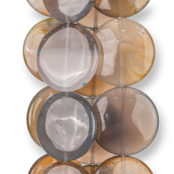 Brown Agate Round Flat Smooth 40mm Light Shaded