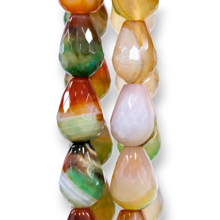 Agata Mix Color Gouttes Briolette Facettes Rouge-Vert 13x18mm