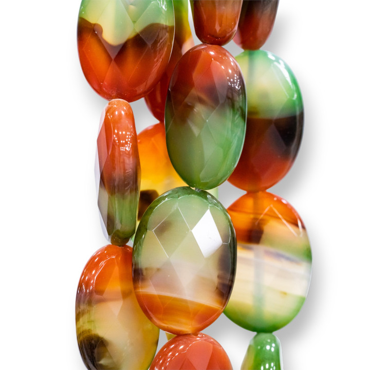 Agata Mix Color Rosso-Verde Ovale Piatto Sfaccettato 22x30mm