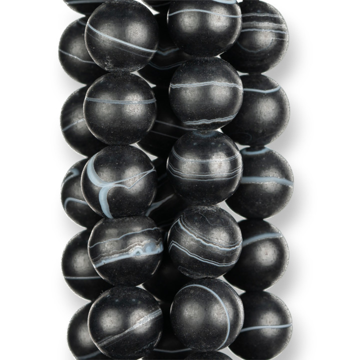 Agate noire satinée mate (mate) ronde lisse 12 mm