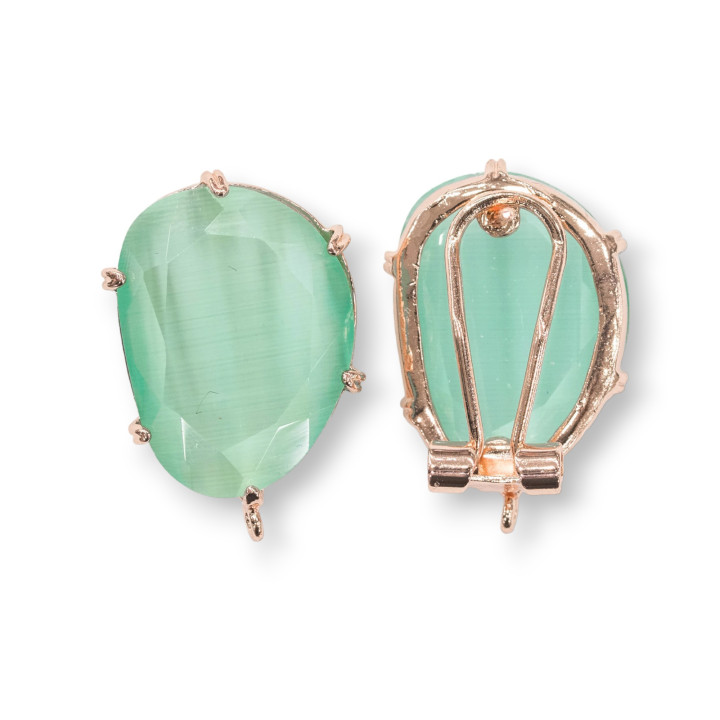 Faceted Mango Cat's Eye Brass Closed Stud Earring Base 15x20mm 5 Pairs Rose Gold Teal