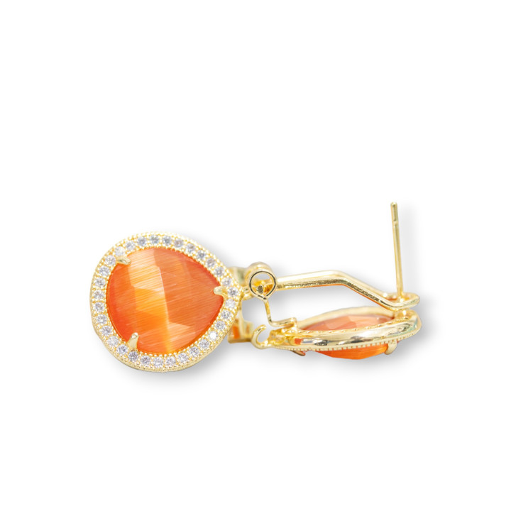 Base Pour Clous D'oreilles Fermés En Laiton Avec Cristaux Zircon Gouttes 5 Paires Doré Orange