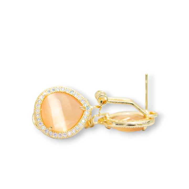 Base Para Aretes Cerrados De Latón Con Cristales De Circón Gota 5 Pares Melocotón Dorado