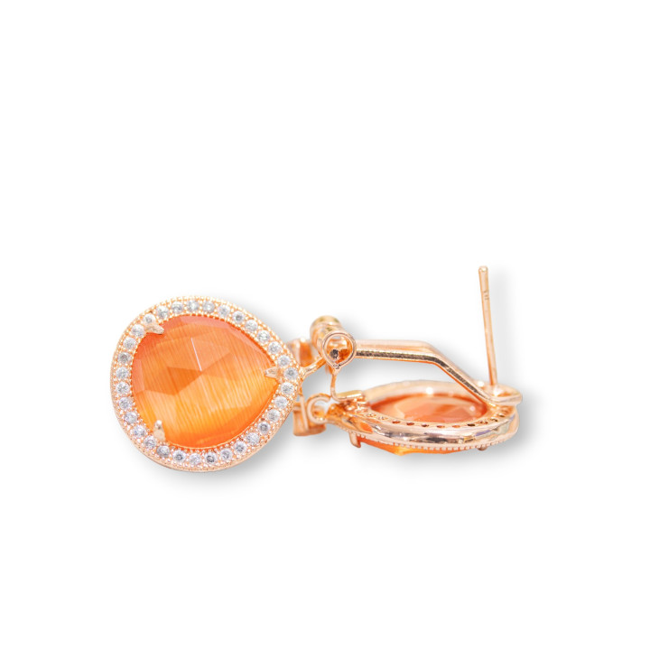 Base Pour Clous D'oreilles Fermés En Laiton Avec Cristaux Zircon Gouttes 5 Paires Or Rose Orange